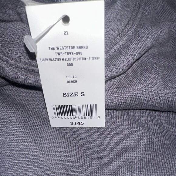 NWT The Westside Shop Lucia Black Terry Elastic Bottom Pullover Women's Small S - Picture 3 of 7